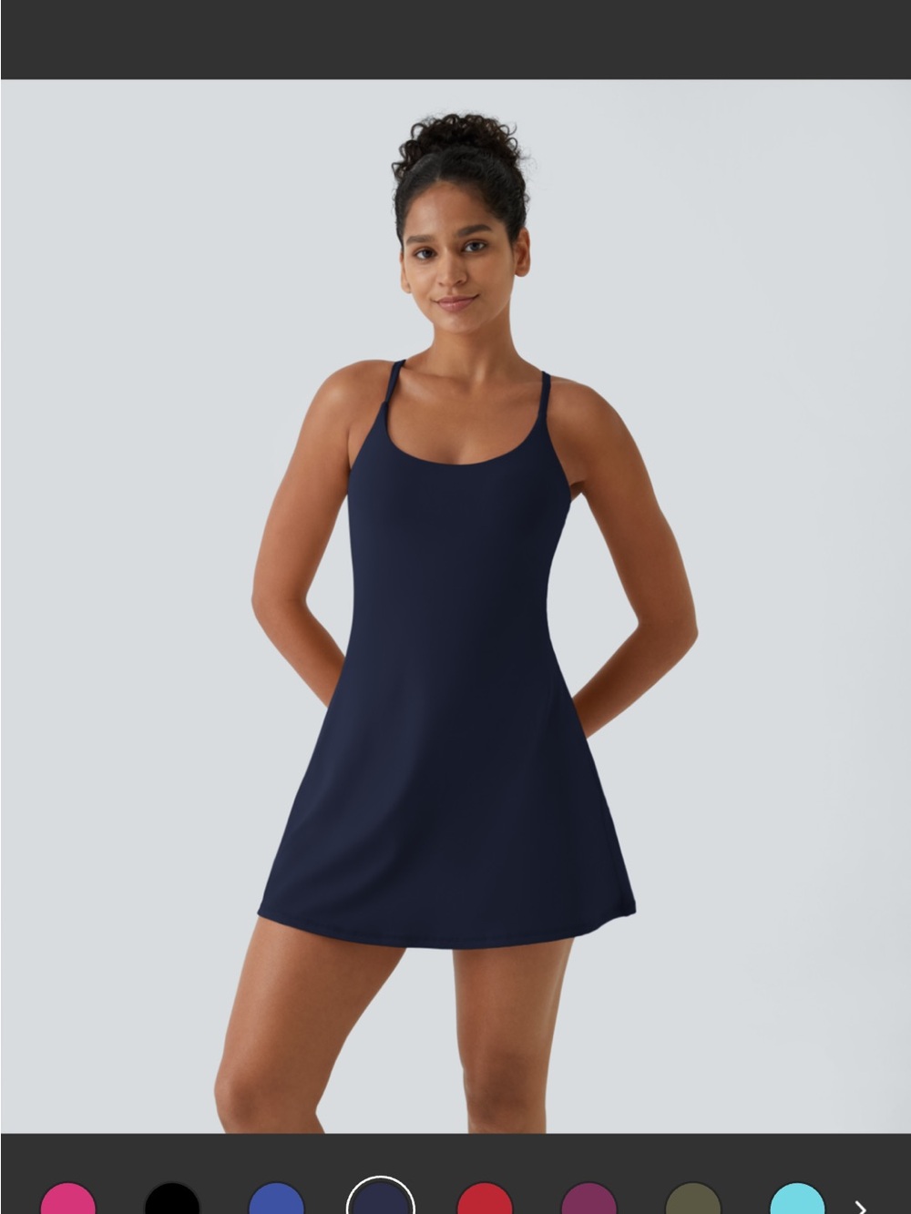 HALARA Navy A‑Line One‑Piece Swim Dress